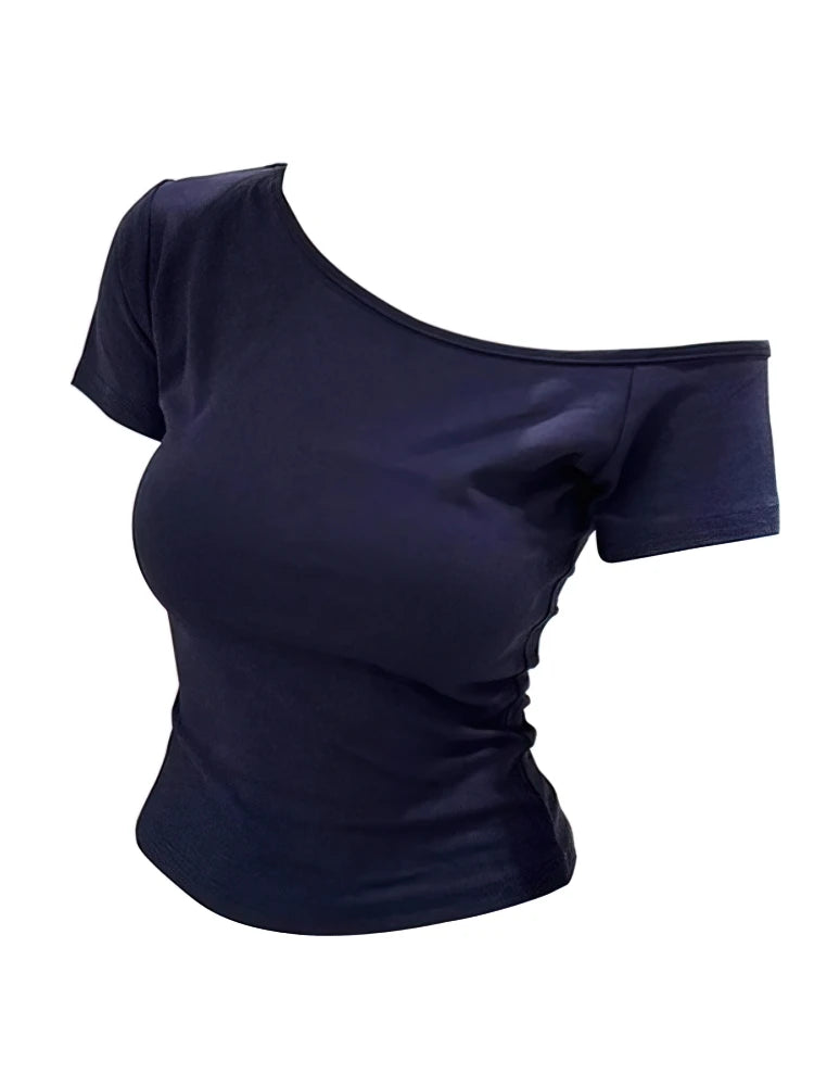 100% Ribbed Cotton Summer Off shoulder Top Women Slim fit Body Summer  Short sleeve T shirt  Female Sexy Basic Tees Korean Chic