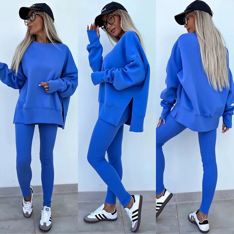 Women's Spring and Autumn Sports Hoodie Long Sleeve Solid Color Hoodie Casual Set Yoga Two Piece Set Outdoor Running Fitness Set