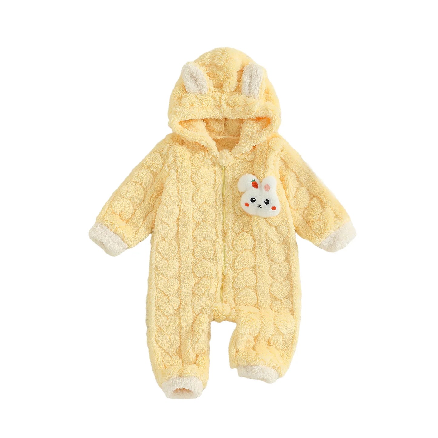Adorable Infant Fleece Jumpsuit with Bear Ears Hoodie Warm Winter Outfit Zip Up Footed Snowsuit for Baby Boy or Girl
