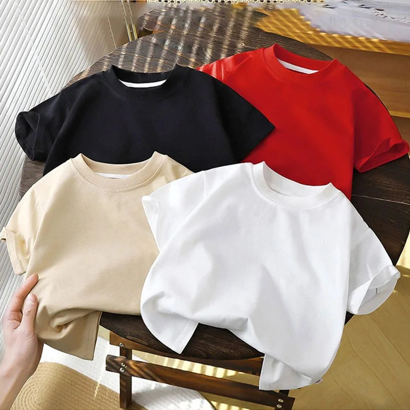 Summer Solid Children Cotton Casual Short Sleeve White Red Black T-shirts Girls Baby Clothes Kids Boys Toddler High-quality Tops