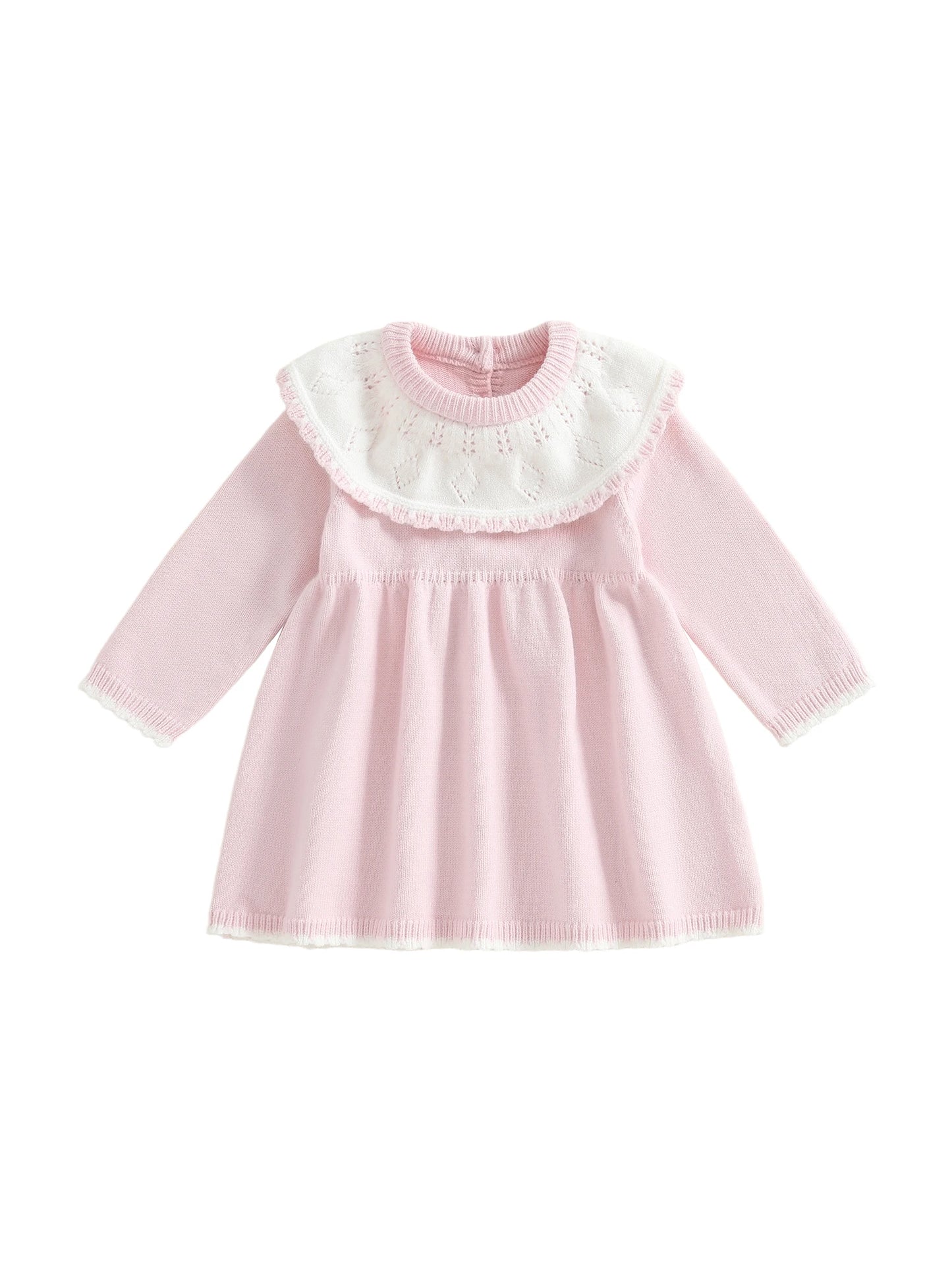 Infant Girl s Knit Sweater Dress with Ruffle Detailing Crew Neck Long Sleeves A-line Silhouette - Perfect for Autumn and
