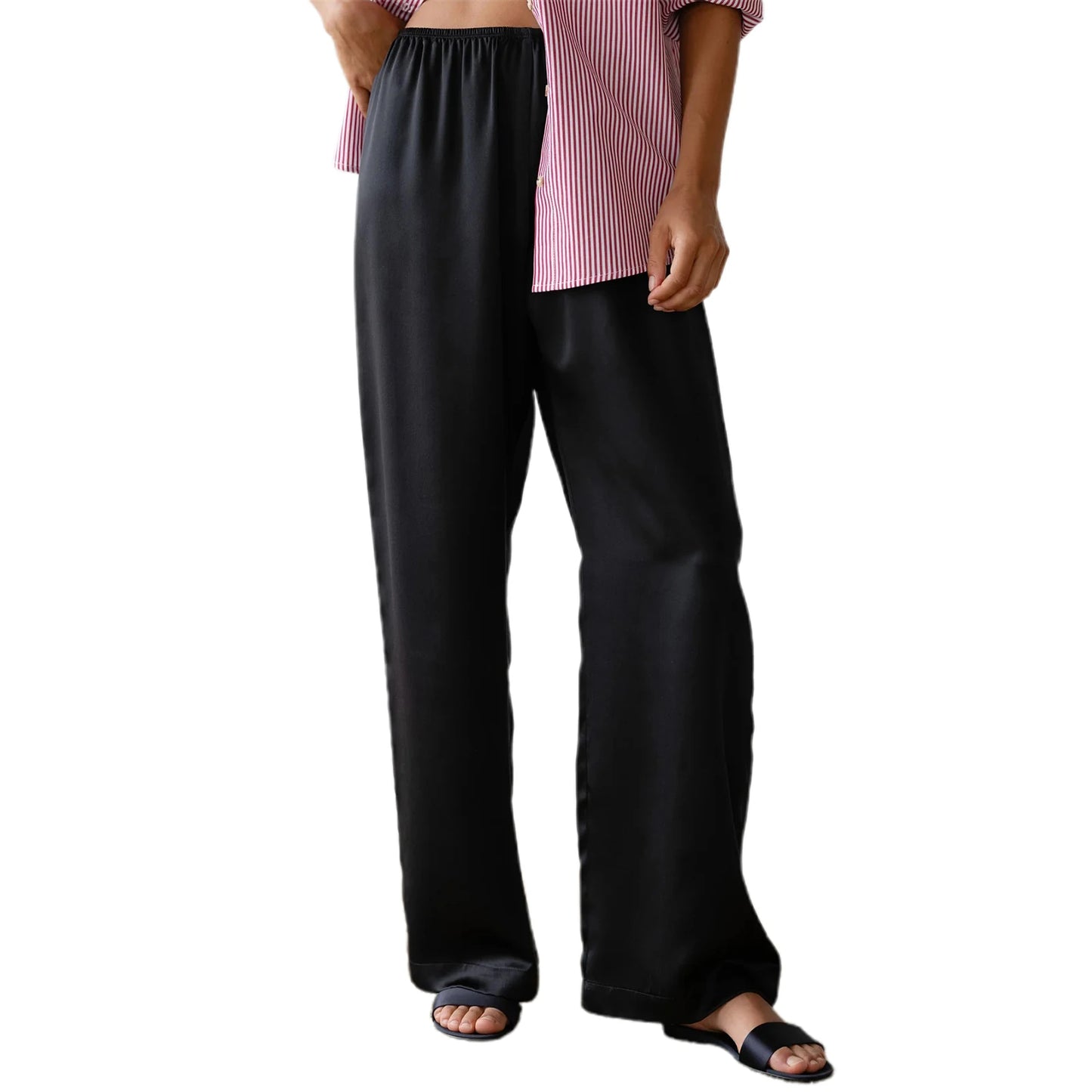 Ladies Stylish Loose Fit Trousers with Stretchy Waistband Elegant Satin Fabric Work Pants in Solid Color for a Chic Look