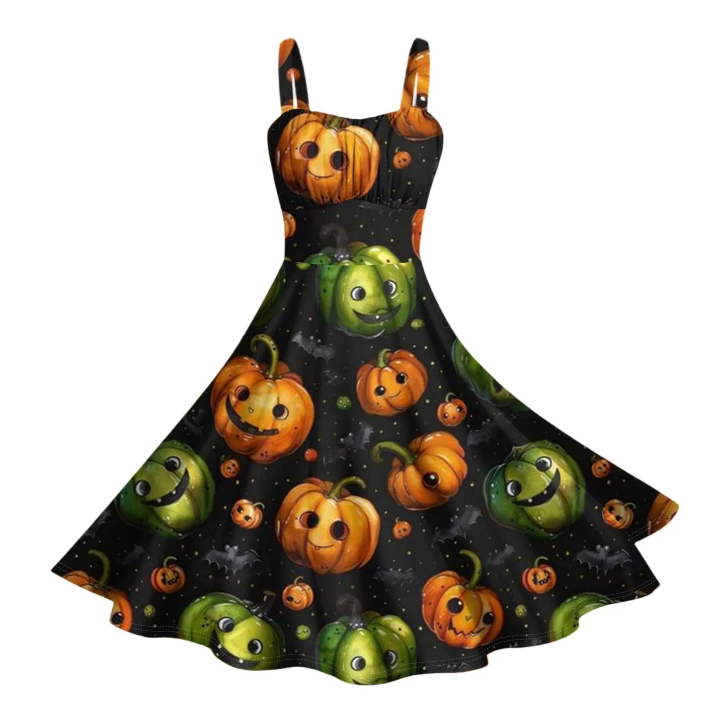 Women'S Vintage Sleeveless Pleated Patchwork Cute A-Line Hem Halloween Printed Dresses Elegant Dresses For Women Vestido Feminin
