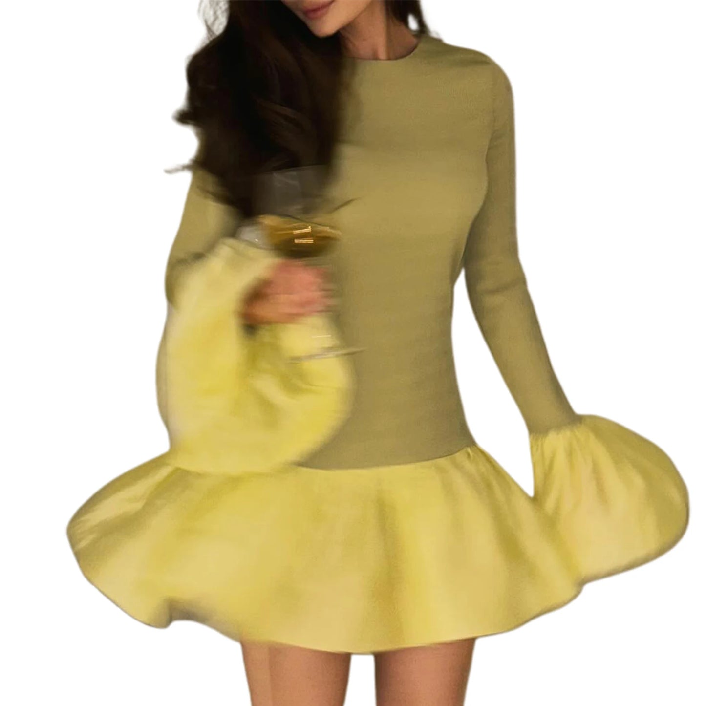 Elegant Women s Long Sleeve Knit Dress with Ruffles Hem and Round Neckline Perfect for Fall and Winter Casual Wear