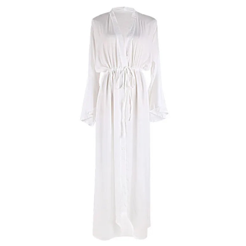 New Sexy Beach Long Maxi Dress Women Beach Cover Up Tunic Pareo White V Neck Dress Robe Swimwear Cover Up Bikini Beachwear