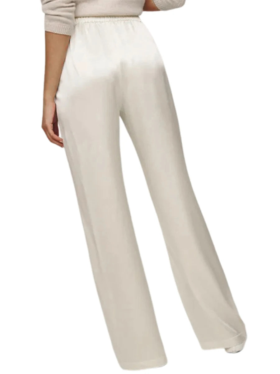 Ladies Stylish Loose Fit Trousers with Stretchy Waistband Elegant Satin Fabric Work Pants in Solid Color for a Chic Look