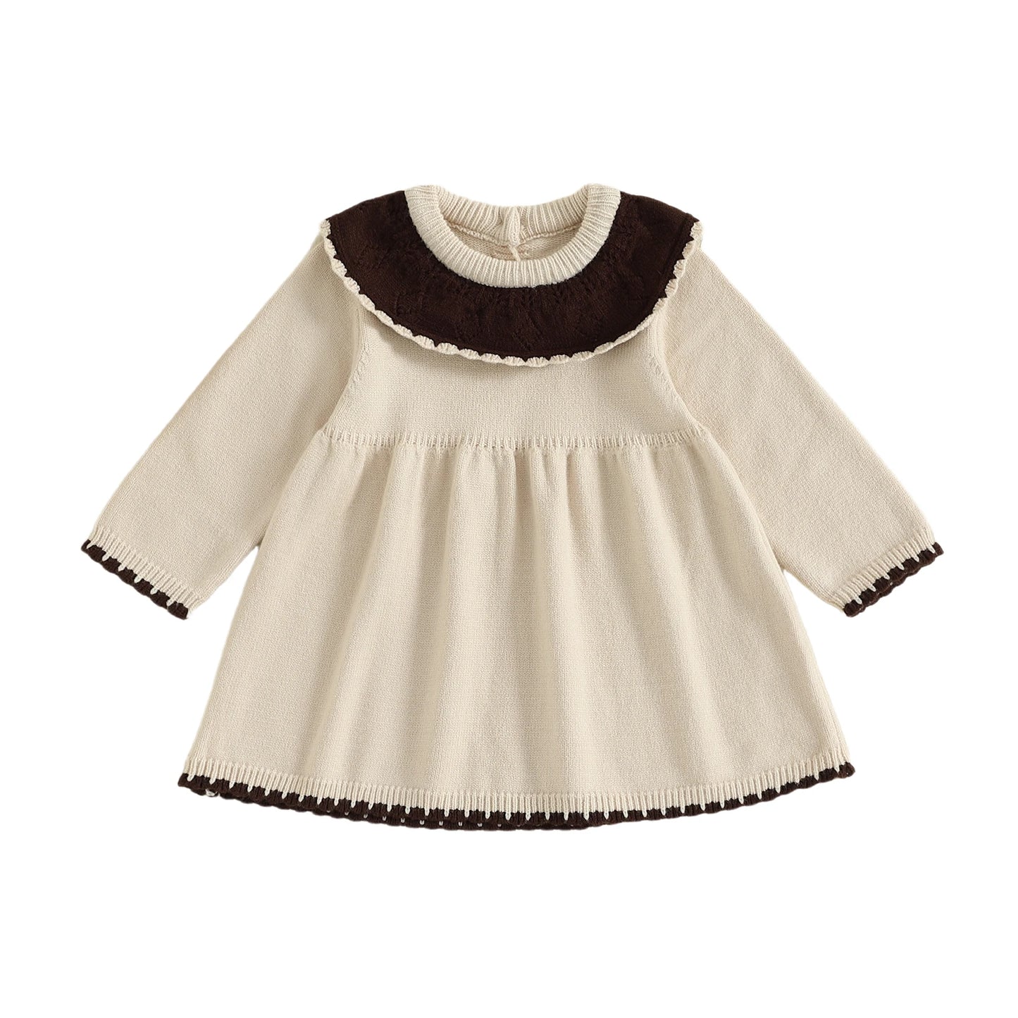 Infant Girl s Knit Sweater Dress with Ruffle Detailing Crew Neck Long Sleeves A-line Silhouette - Perfect for Autumn and