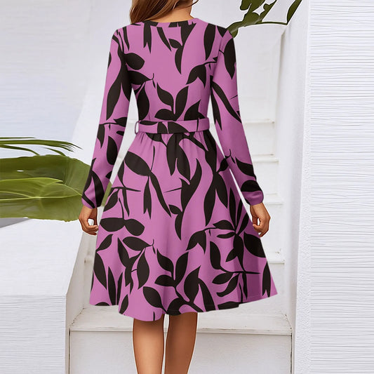 Women'S Fashion Casual V-Neck Long Sleeve Waist Floral Print Midi Dress Vestidos Para Mujer Female Dress Y2k Traf Roupas Feminin