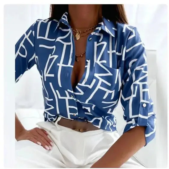 Casual New Long Sleeve Lapel Slim Tops Women Fashion Commute Chic Clothes Blusas Office Ladies Multicolor Printed Blouses Shirts
