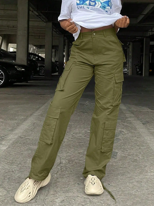 2025 New Christmas High Waist Solid Cargo Pants - Women's Loose Y2K Wide Leg Casual Pants with Pockets (Streetwear Sweatpants)