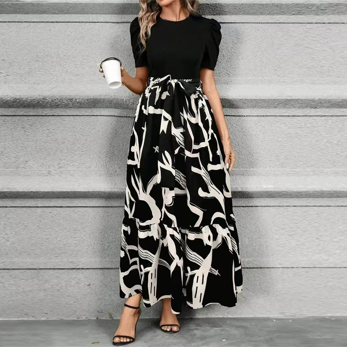 Women's Dresses High Waist Floral Print Dress Elegant Fashionable Maxi Sundress Casual Vintage Style For Spring Summer