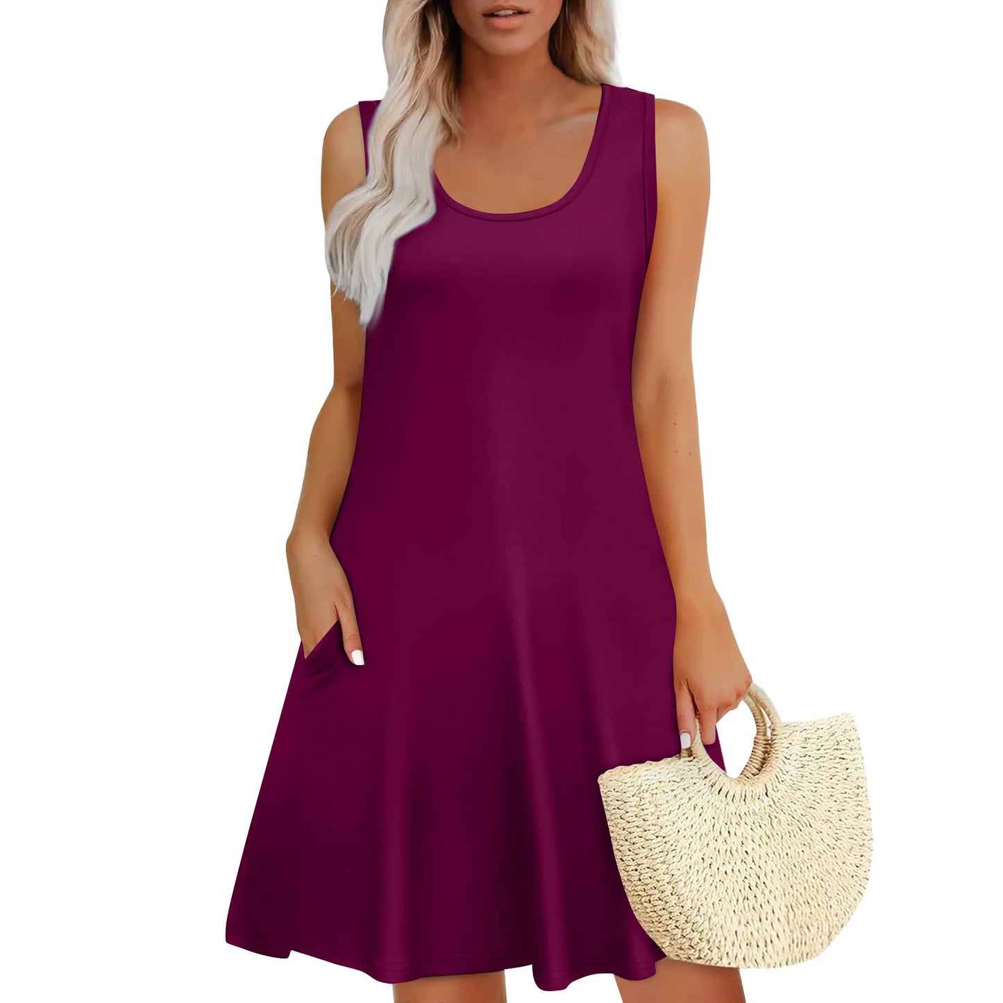 Womens Summer Dresses Loose U Neck Sleeveless Sundresses Dress With Pockets Elegant Women'S Dresses For Party Vestidos Mujer