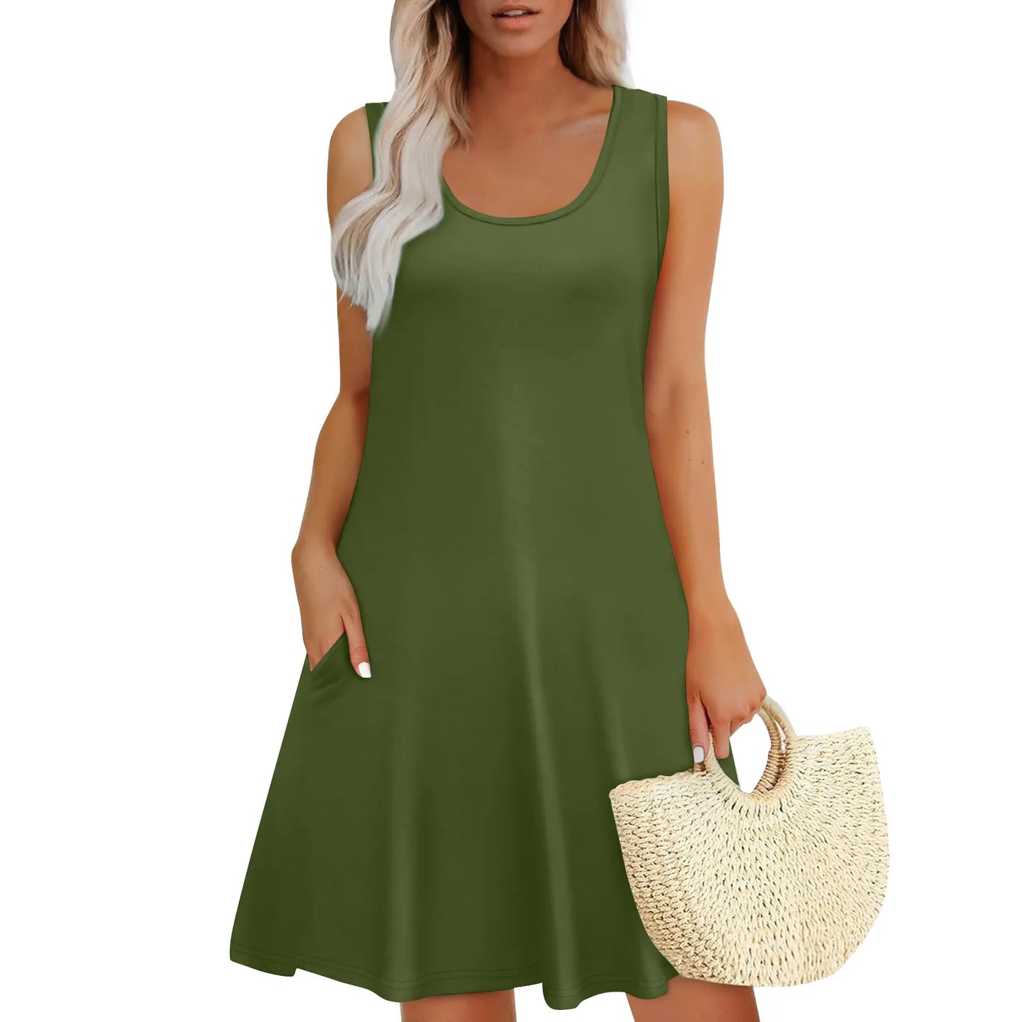 Womens Summer Dresses Loose U Neck Sleeveless Sundresses Dress With Pockets Elegant Women'S Dresses For Party Vestidos Mujer