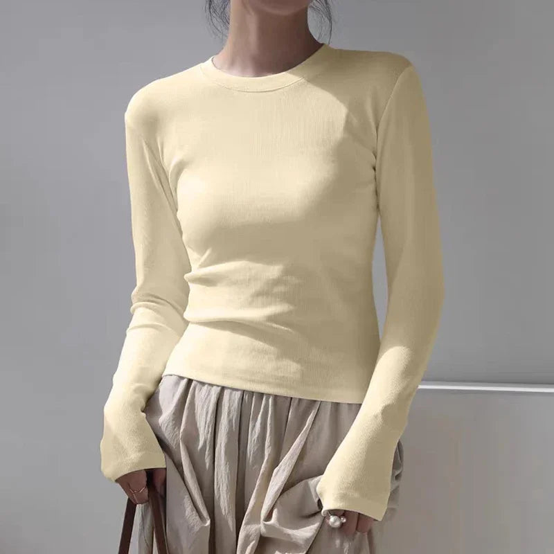 Cotton O Neck Long Sleeve Shirt Women Sexy Cropped Tops 2024 Autumn Black Casual Skinny Slim Basic Woman T Shirts White Clothing