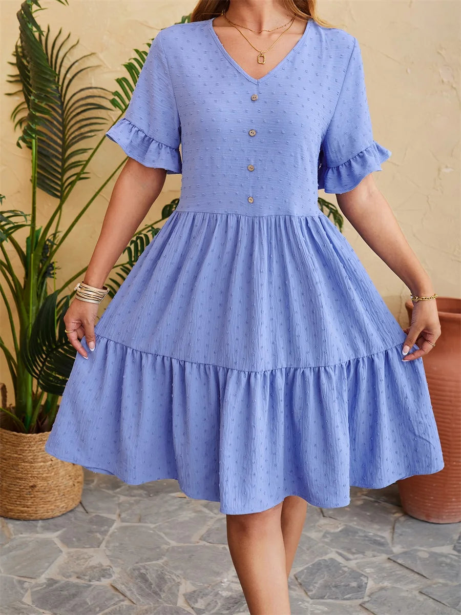 Elegant Floral Print Maxi Dress with Ruffle Sleeves and V-Neckline Women s Summer Boho Chic Fashion Long Dress for Casual Wear