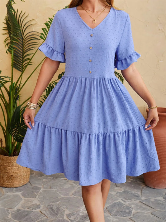 Elegant Floral Print Maxi Dress with Ruffle Sleeves and V-Neckline Women s Summer Boho Chic Fashion Long Dress for Casual Wear