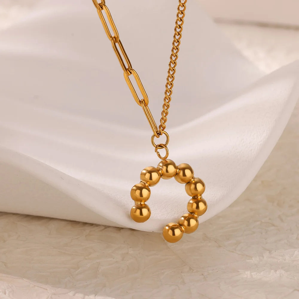 Punk Gold Color Heart Pendant Necklace for Women Stainless Steel Buckle Beaded Neck Chain Choker Y2K Jewelry Accessories