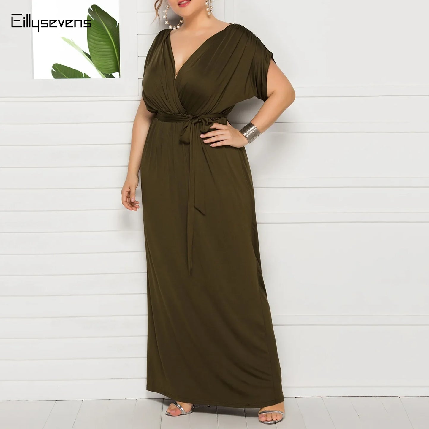 Plus Size Dress For Women Clothing 2024 Summer Large Size Short Sleeve Sexy Dress V Neck Casual Loose Oversized Female Clothing