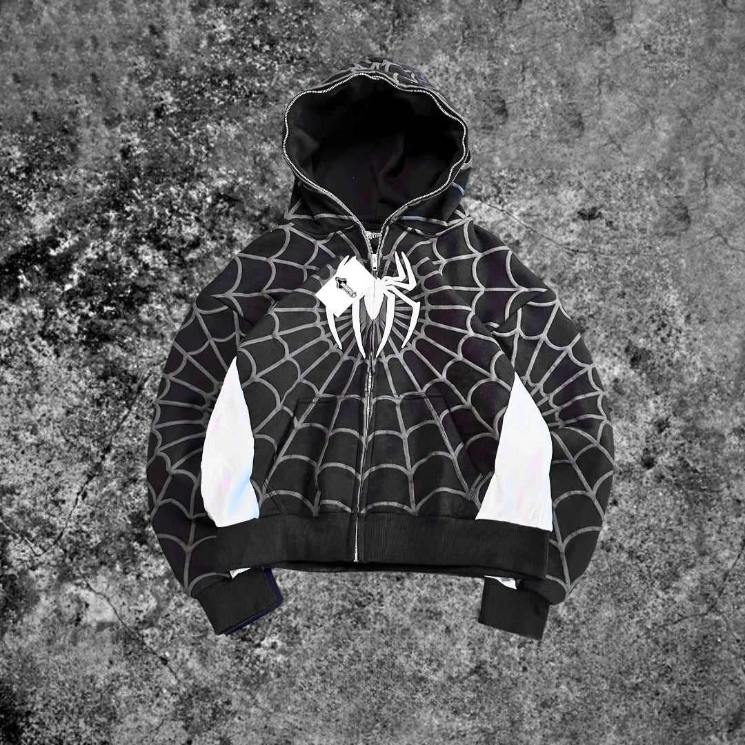 Foam printing Y2k clothing Spider web Red hoodie sweatshirt zipper warm Harajuku punk grunge Women Hip hop sweatshirt Hoodie