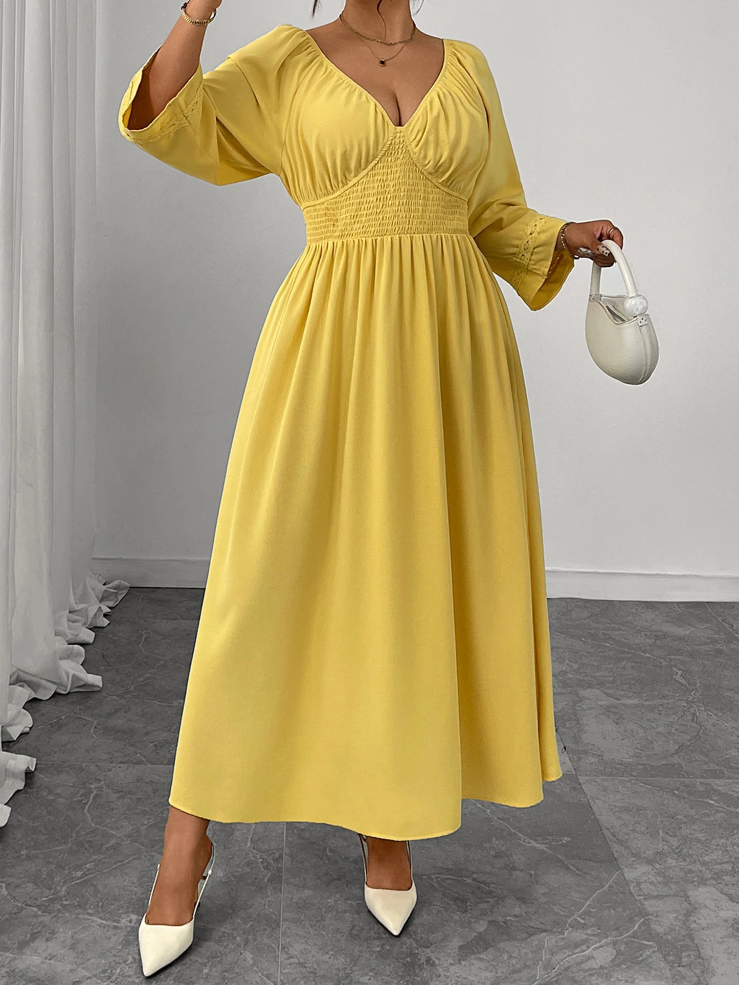 Women s Plus Size Maxi Dress with Floral Print and Ruffled Sleeves for Summer Vacation Beach Wedding Party Casual