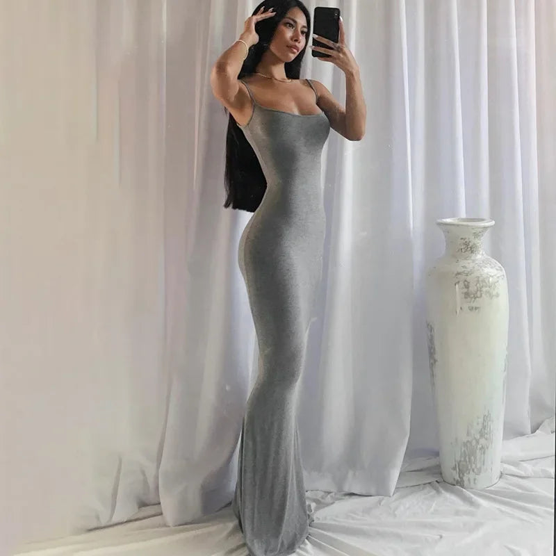Summer Women's Sexy Backless solid color Long Dresses Elastic High Waist Strapless Bodycon Dress Party Skinny Sleeveless Robe
