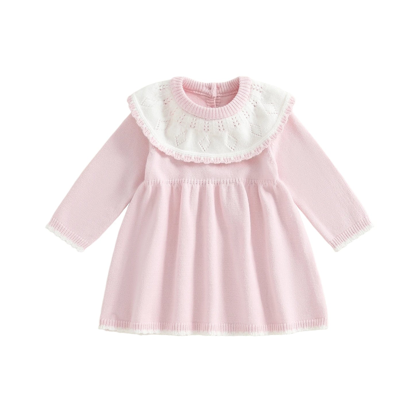 Infant Girl s Knit Sweater Dress with Ruffle Detailing Crew Neck Long Sleeves A-line Silhouette - Perfect for Autumn and