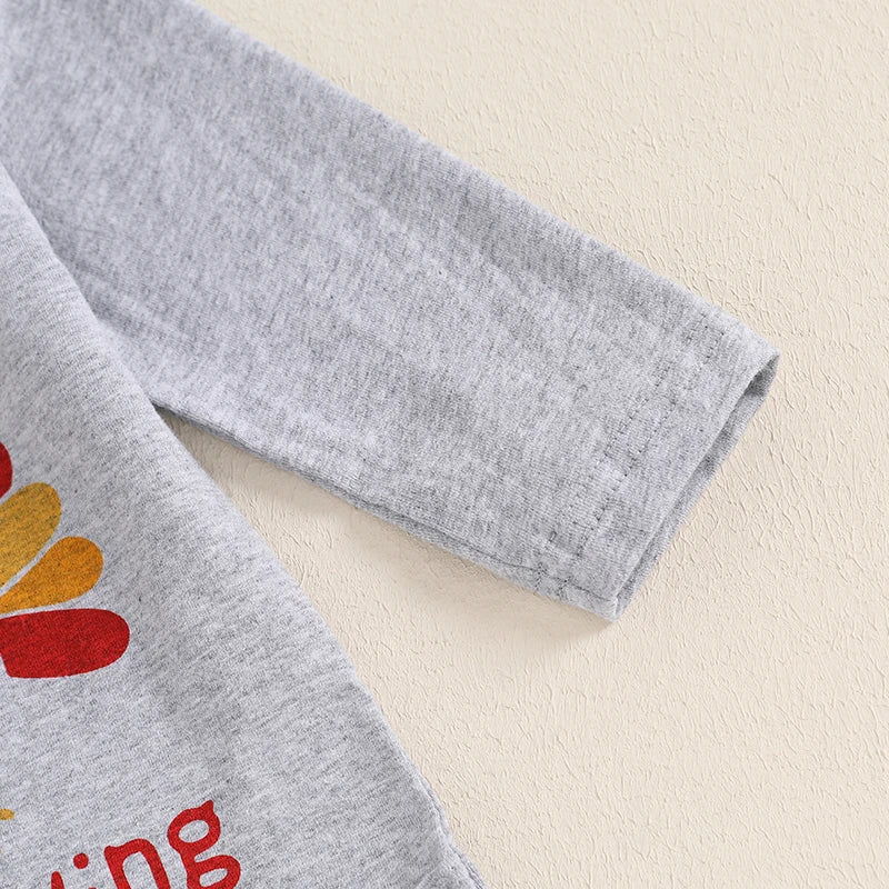 Baby Boy First Thanksgiving Outfit Turkey Print Long Sleeve Romper Suspender Pants Hat 3 Piece Set for Fall