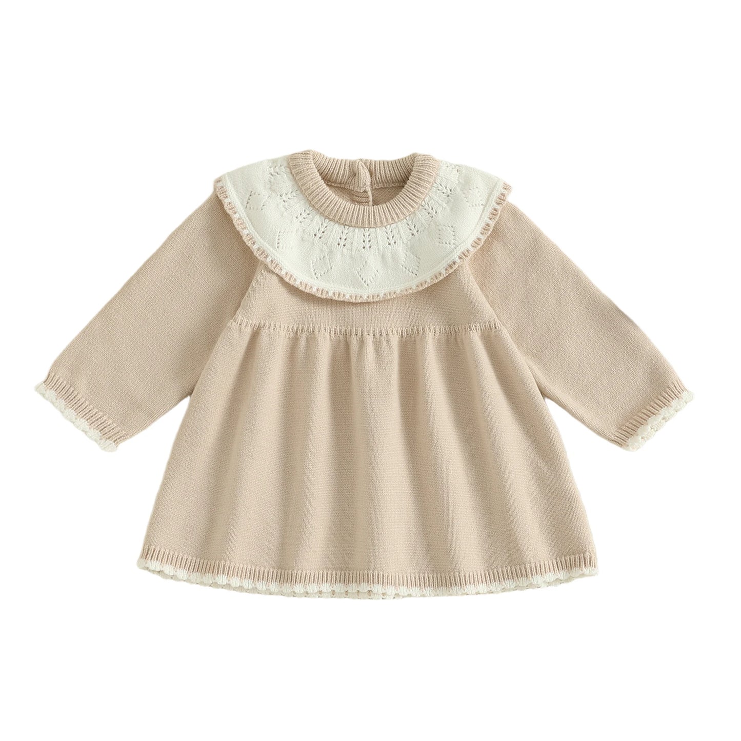 Infant Girl s Knit Sweater Dress with Ruffle Detailing Crew Neck Long Sleeves A-line Silhouette - Perfect for Autumn and