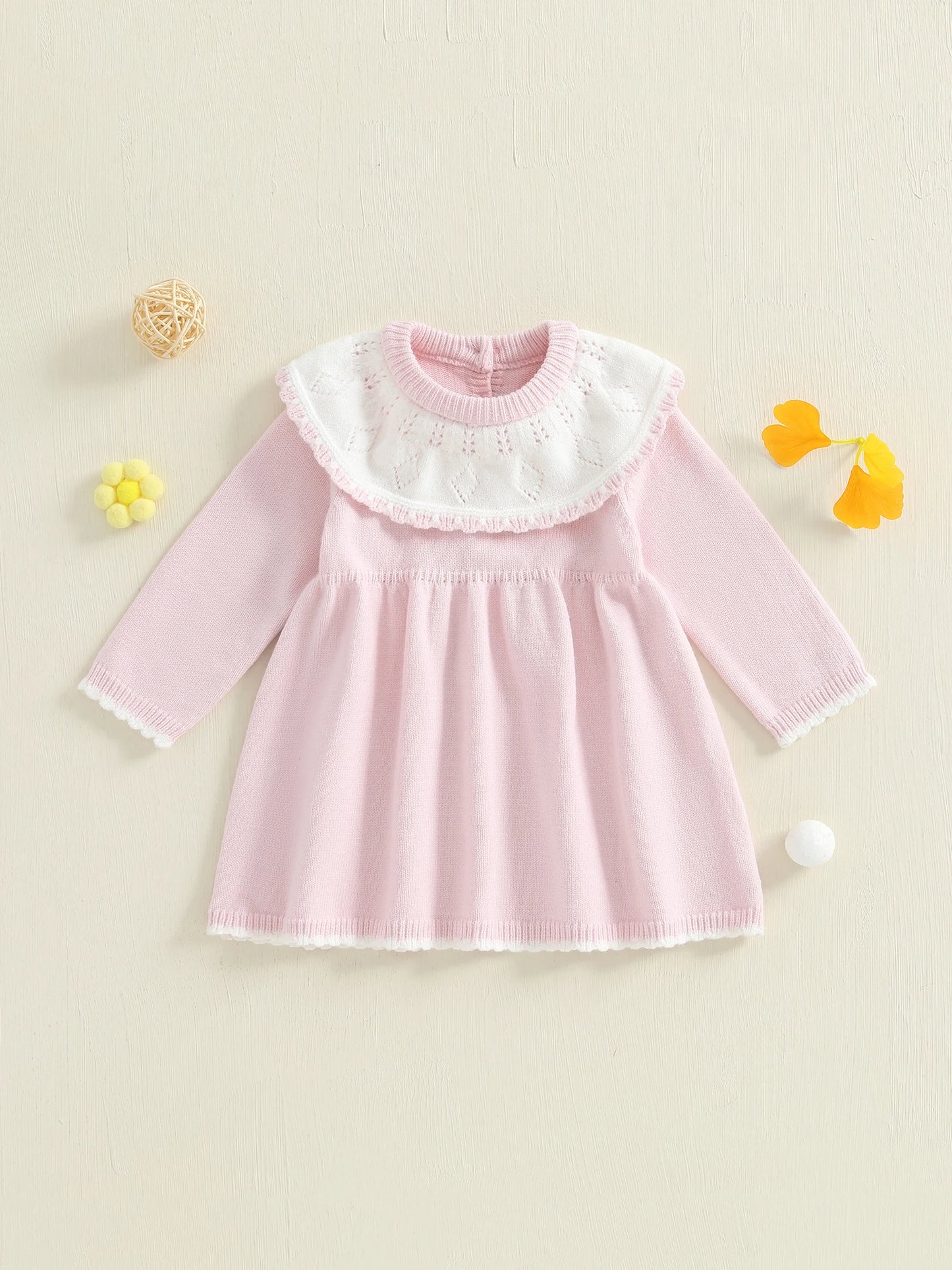 Infant Girl s Knit Sweater Dress with Ruffle Detailing Crew Neck Long Sleeves A-line Silhouette - Perfect for Autumn and
