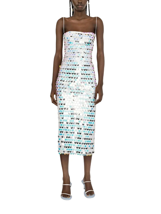 Women Midi Bodycon Dress Sequins Spaghetti Strap Sleeveless Sling Cocktail Dress Summer Backless Party Club Dress