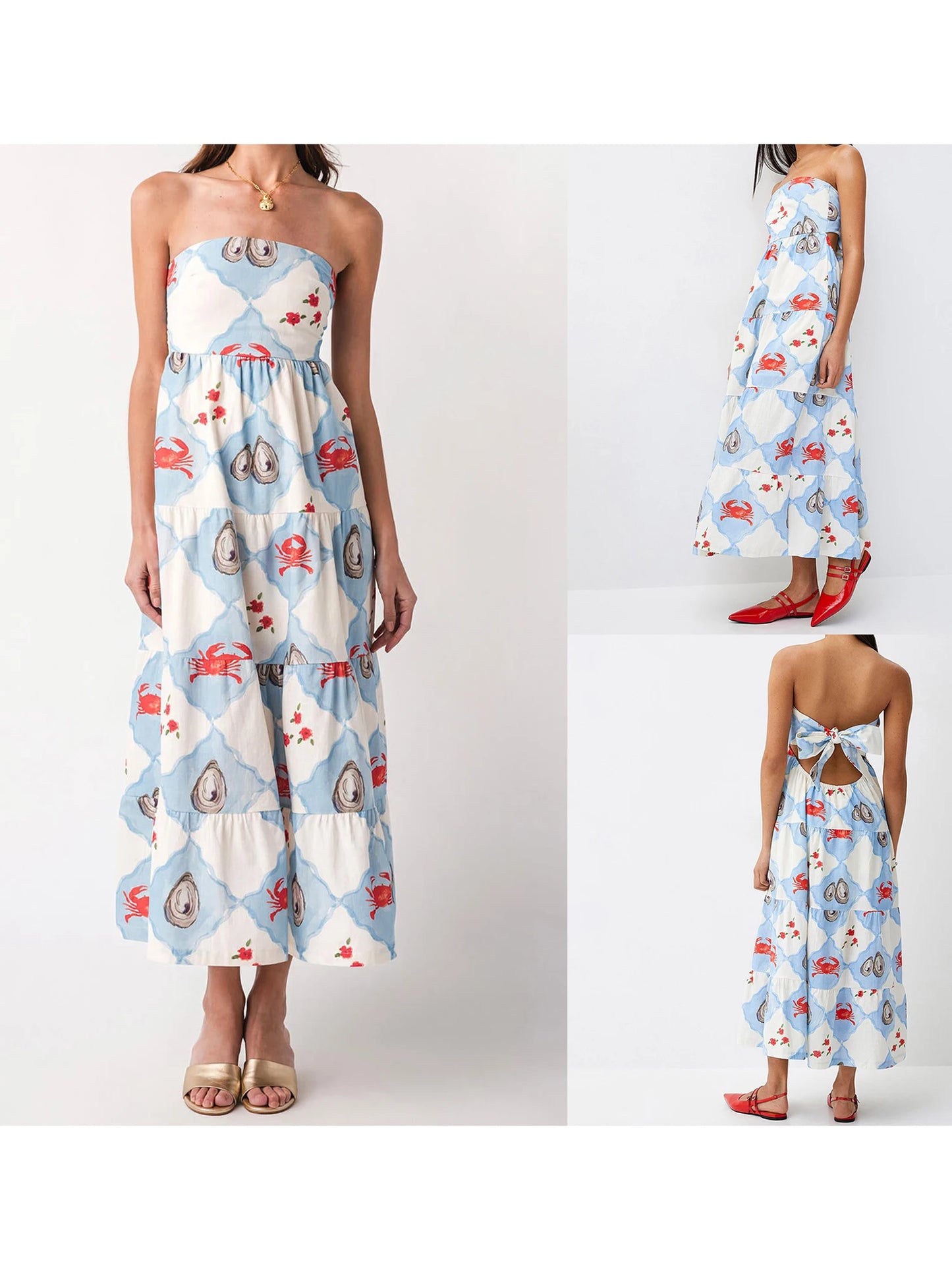 Women s Sleeveless Maxi Dress with Tropical Palm Leaf Print and Ruffle Detailing Off-Shoulder Flowy Summer Dress