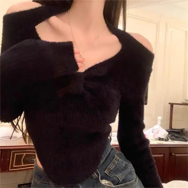 2025 Spring Elegant Pullover Women Casual Solid Korean Style Long Sleeve Knitted Sweater Sweet Soft Sweater Female Y2K Crop Tops