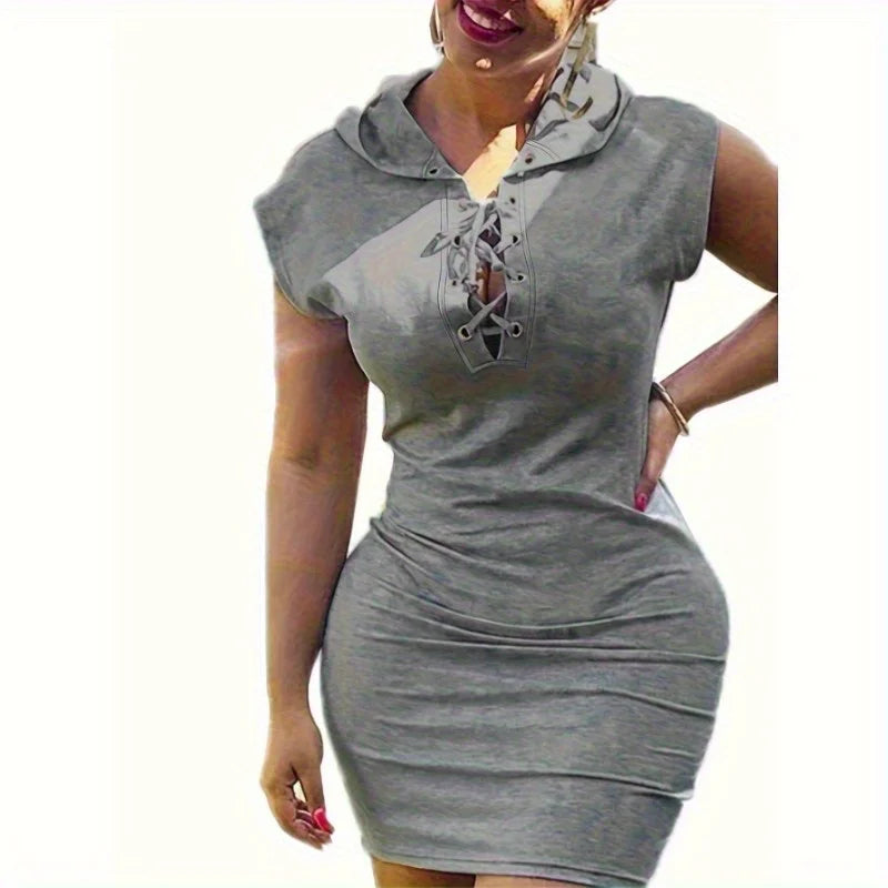 Slim Fit Hip Hugging Hoodie Casual Solid Color Short Dress