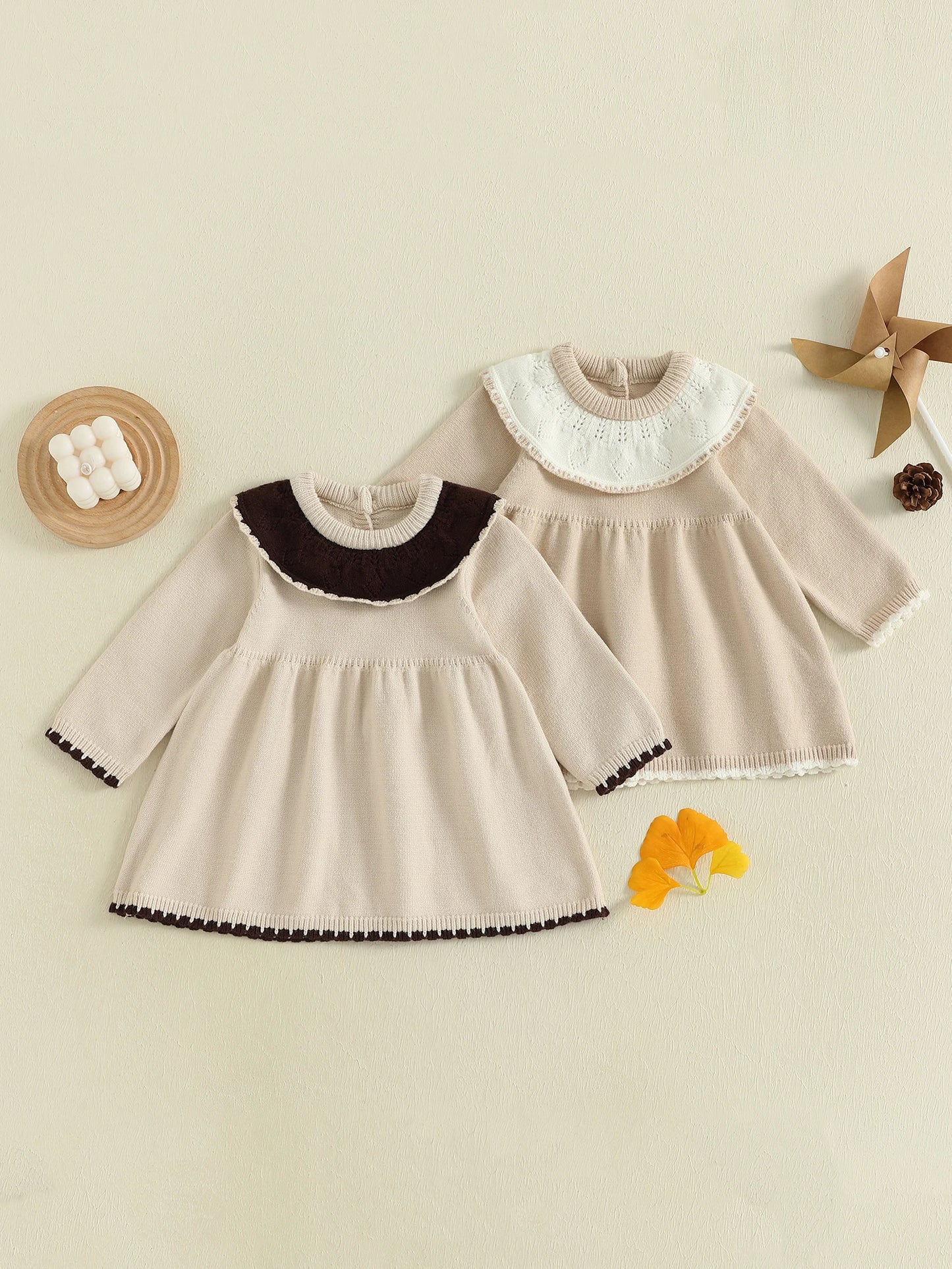 Infant Girl s Knit Sweater Dress with Ruffle Detailing Crew Neck Long Sleeves A-line Silhouette - Perfect for Autumn and