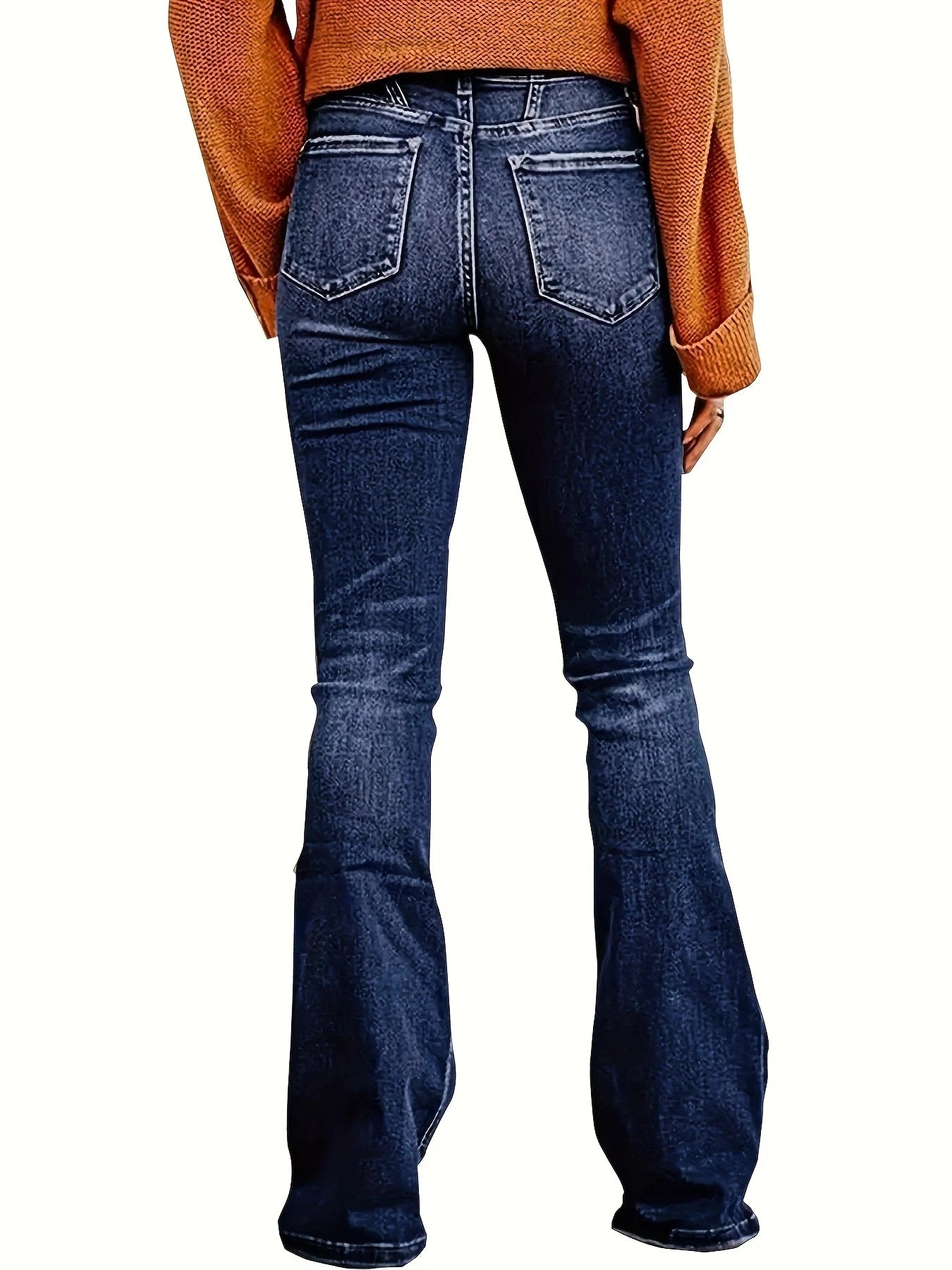 High-waisted wide-leg button front dark wash bell-bottom jeans for women