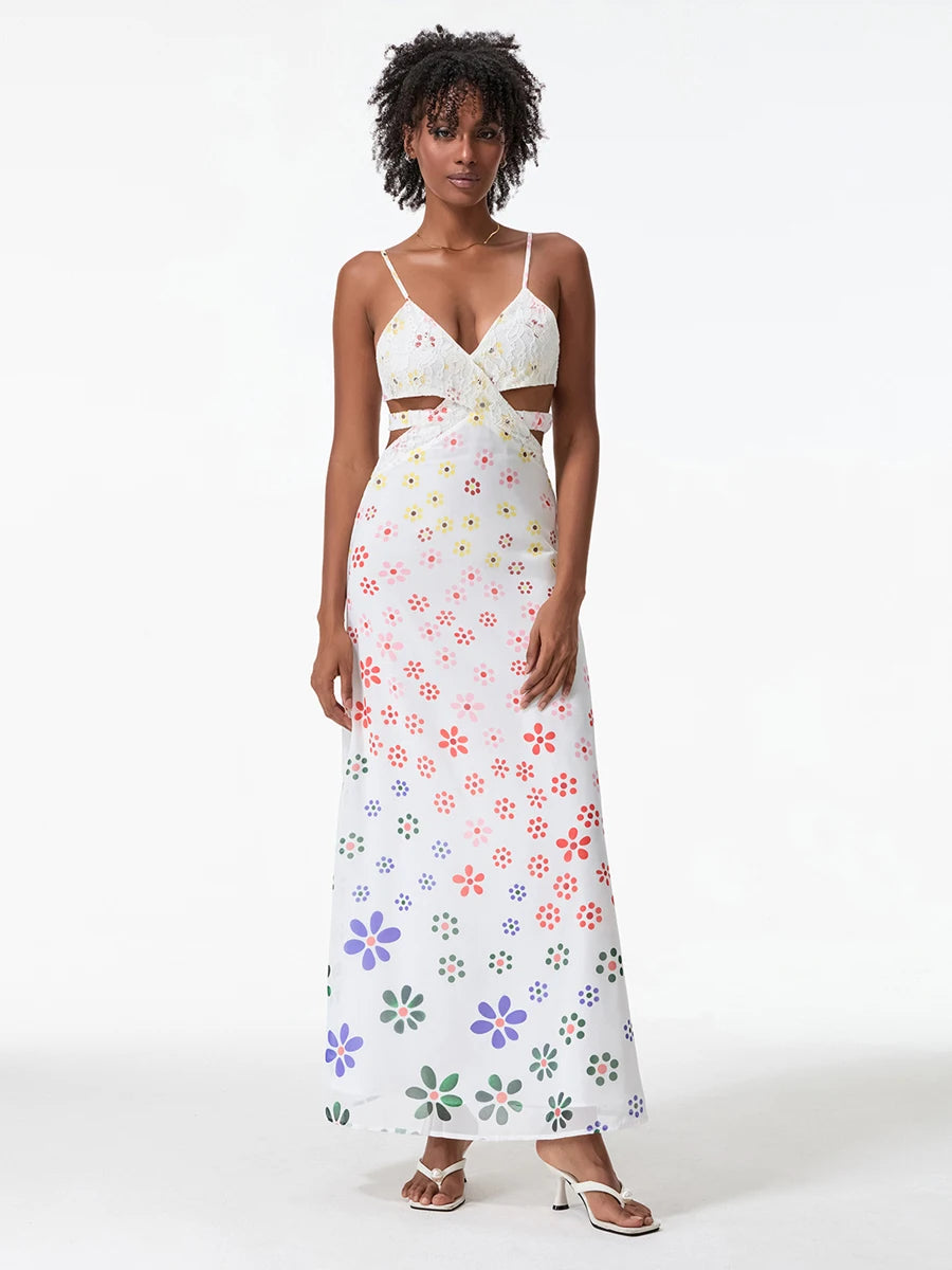 Women Slip Sleeveless Dress Summer Floral Print Tie Backless Party Dress for Vacation Cocktail Beach Streetwear