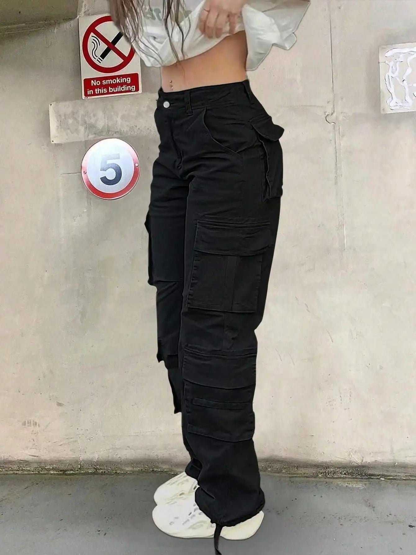 2025 New Christmas High Waist Solid Cargo Pants - Women's Loose Y2K Wide Leg Casual Pants with Pockets (Streetwear Sweatpants)